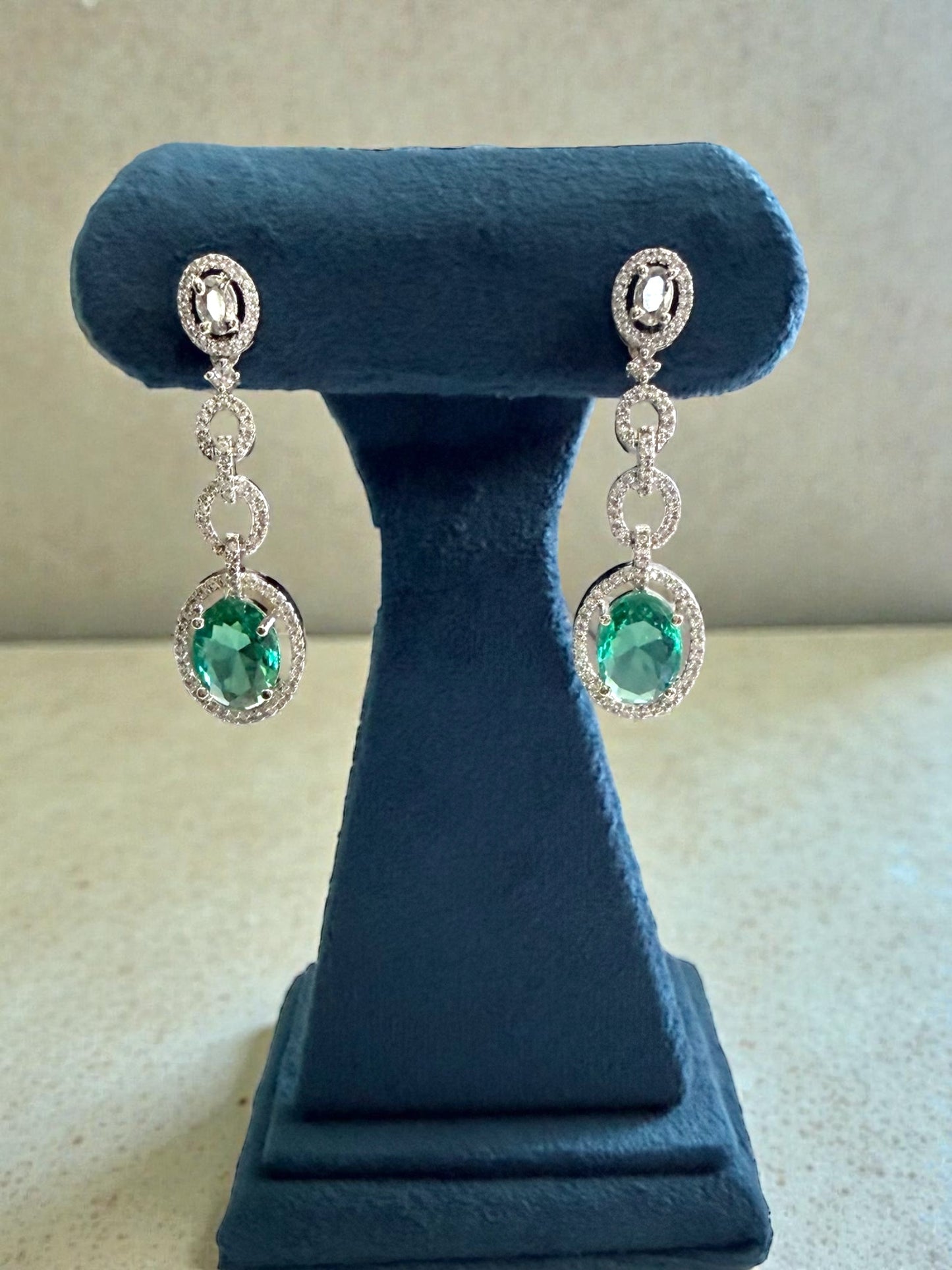 Ahalya अहल्या American Diamond Earrings in Teal