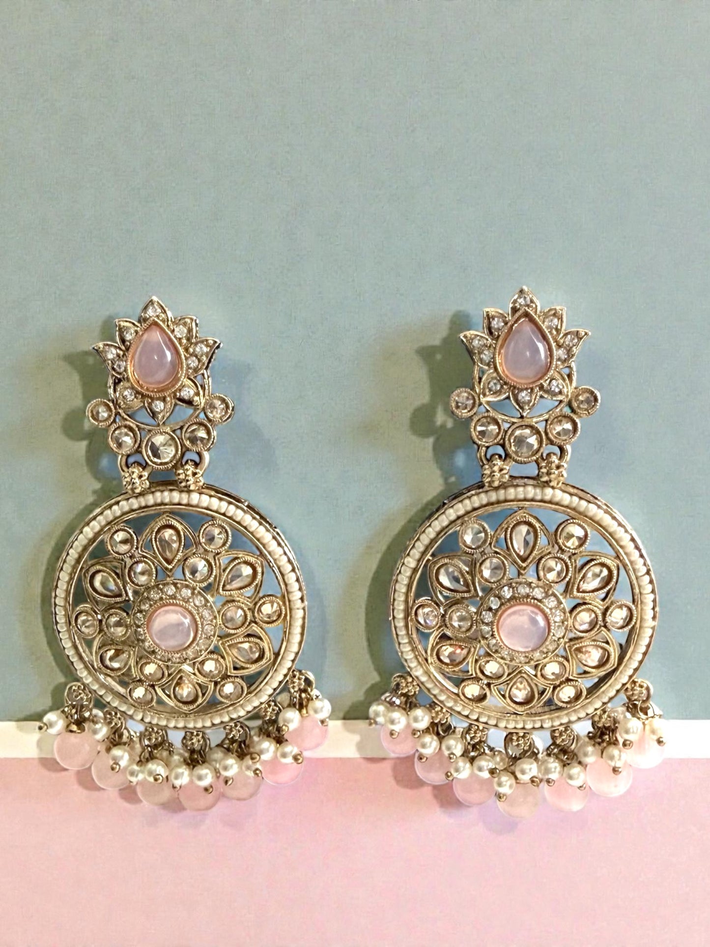 Aamina آمنة Polki Earrings in Pink