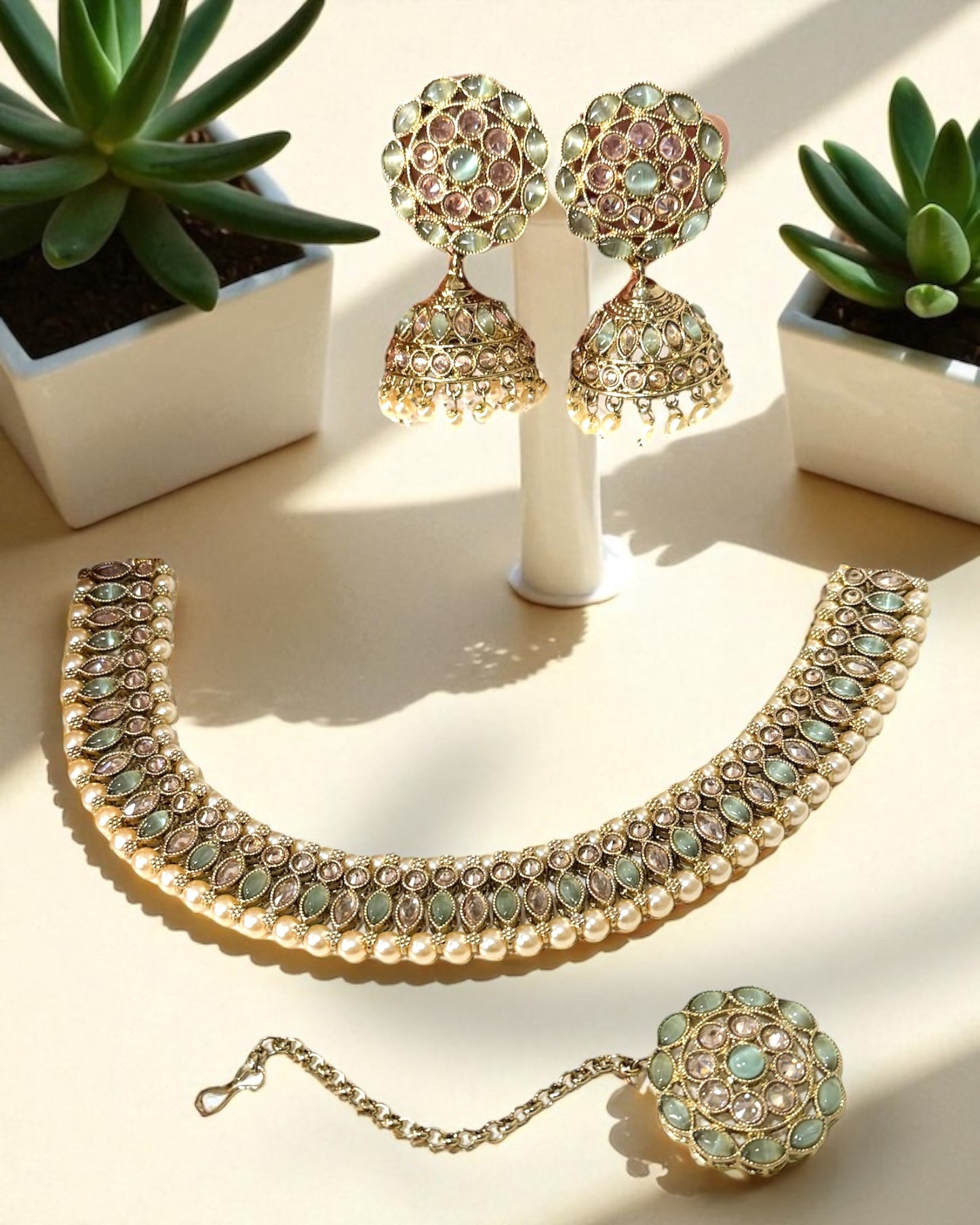 Sanika सानिका Polki Set in Mint Green