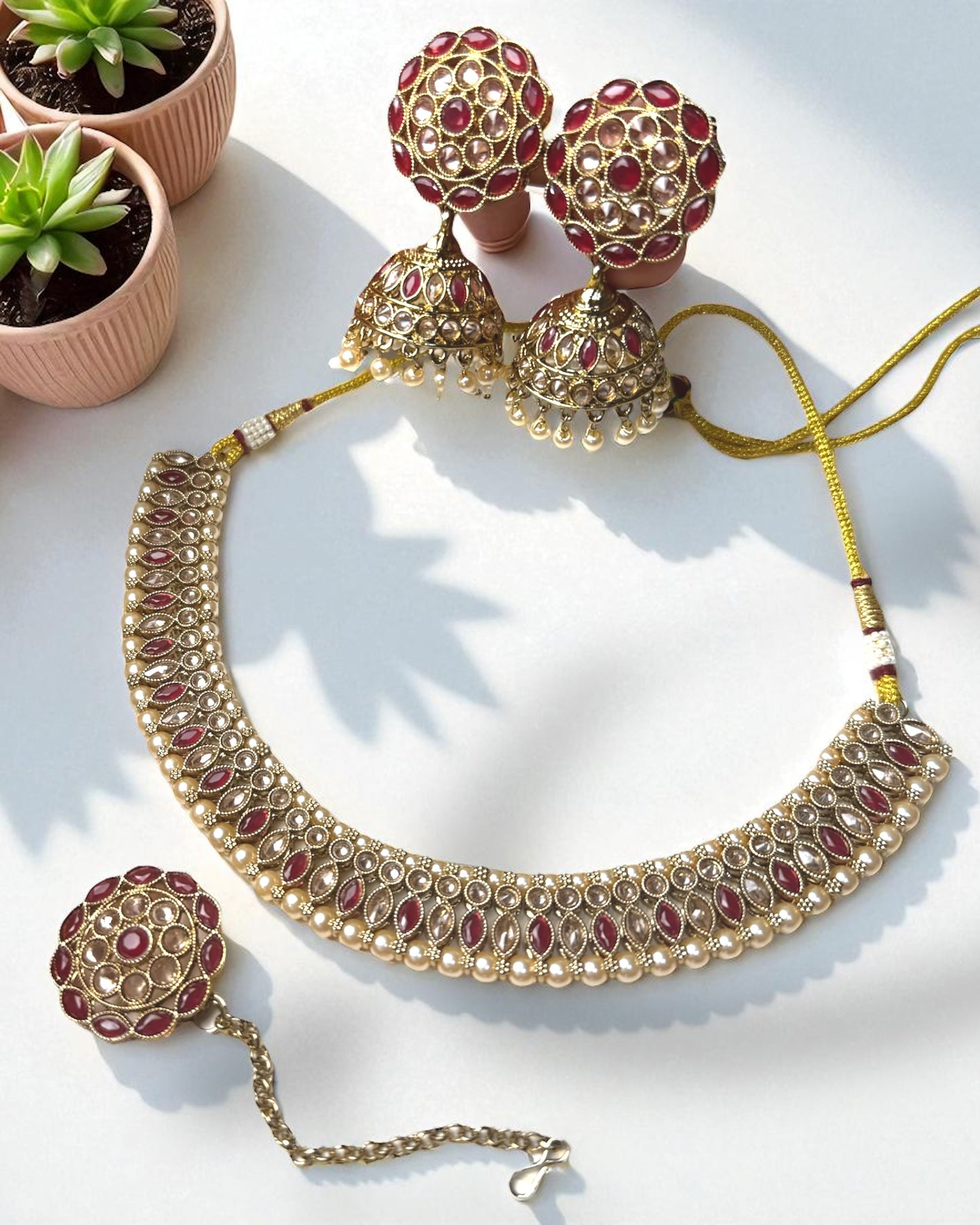 Sanika सानिका Polki Set in Ruby