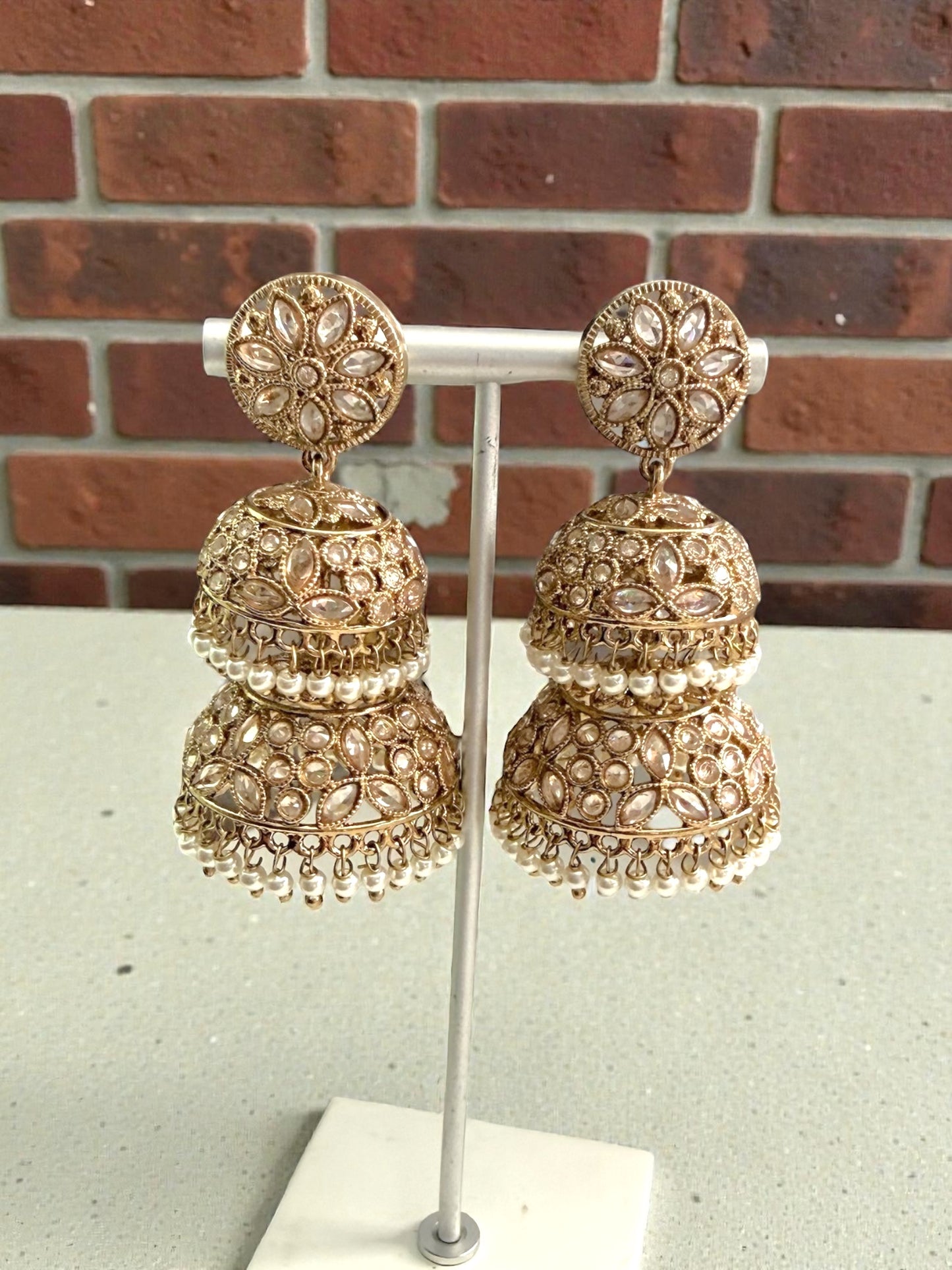 Samira سميرة Polki Double Jhumkay Earrings in Gold