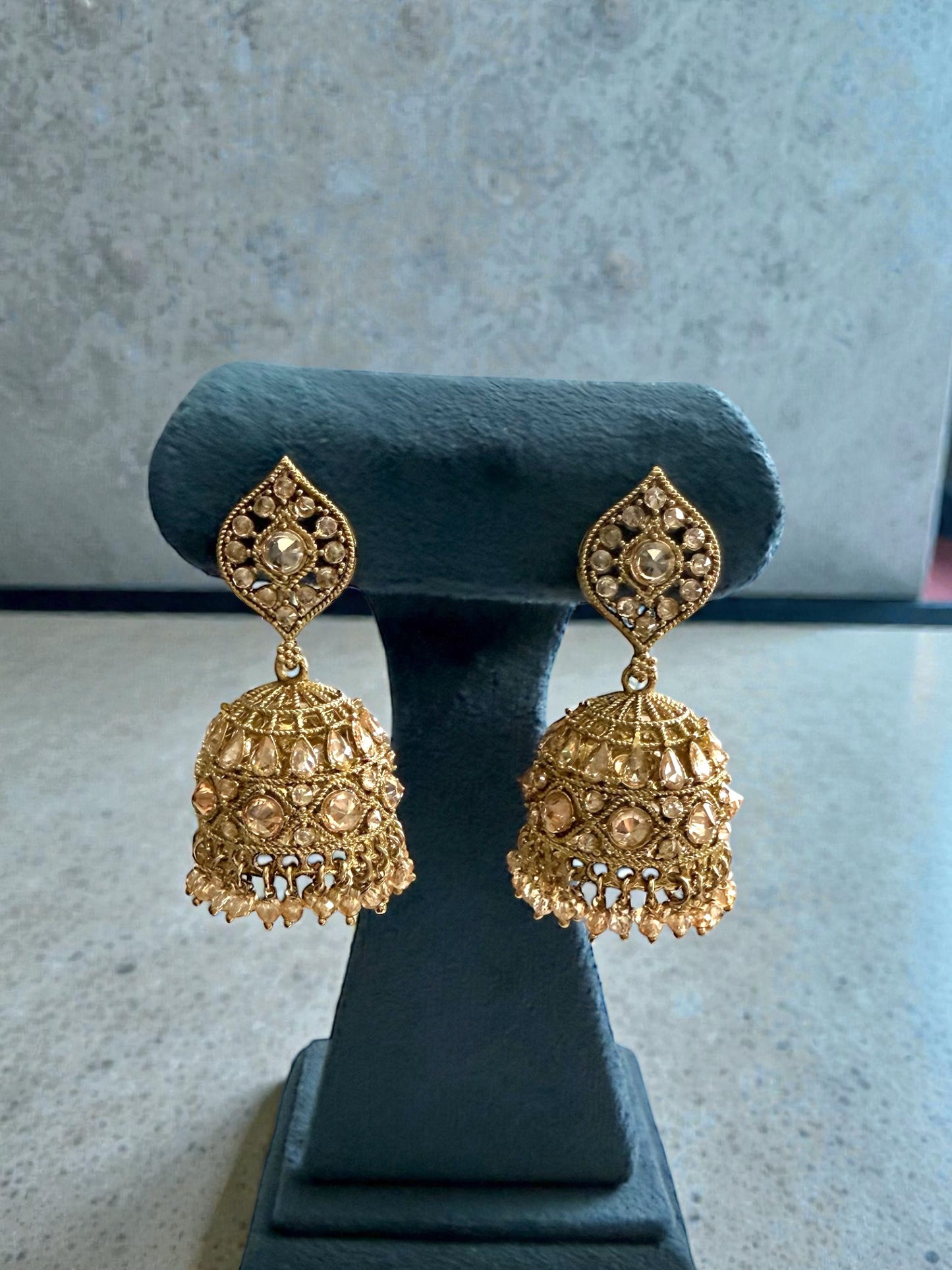 Muaziza معززة Polki Jhumkay in Gold