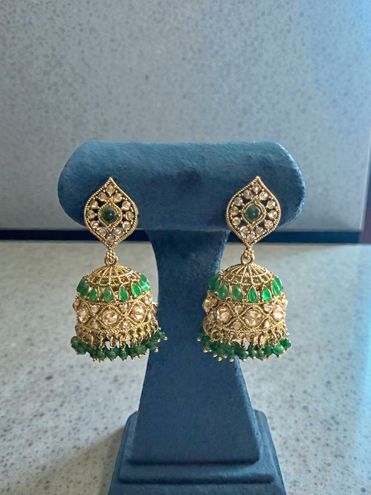 Muaziza معززة Polki Jhumkay in Green