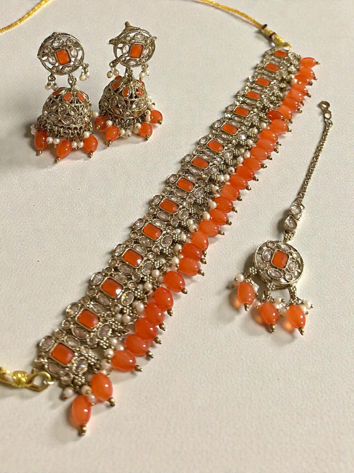 Sidra سدرة Polki Choker Set in Orange