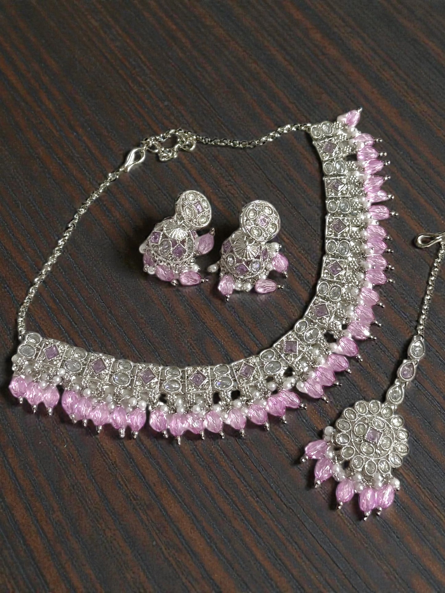 Wafa وفاء Polki Set in Lavender and Silver