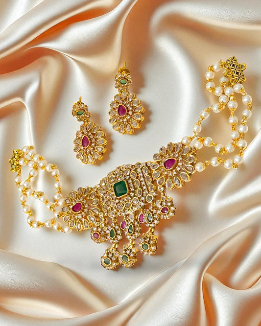 Joohi जूही Kemp Choker Set in Ruby & Green