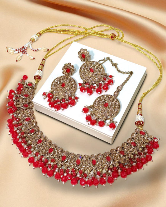 Sara سارة Polki Set in Red