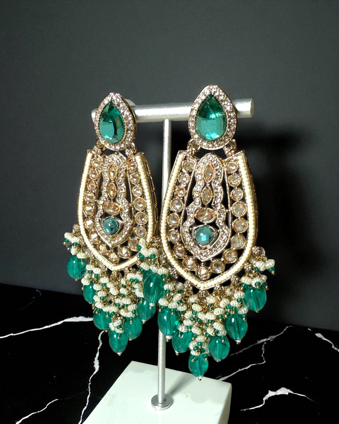 Mina مينا Polki Earrings in Teal Blue