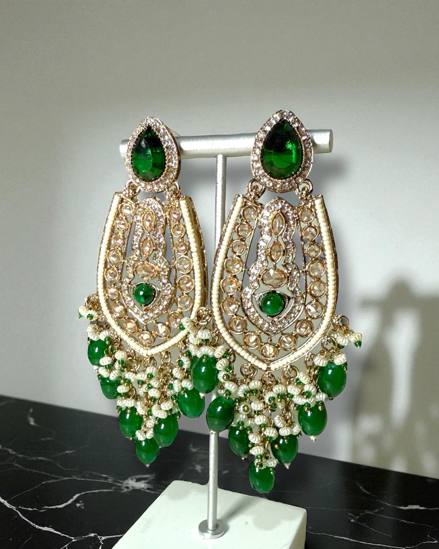 Mina مينا Polki Earrings in Green