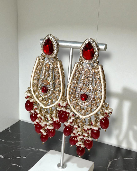Mina مينا Polki Earrings in Maroon