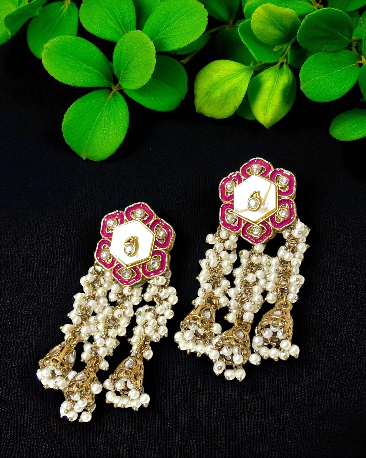 Anjali अंजली Traditional Earrings in Hot Pink