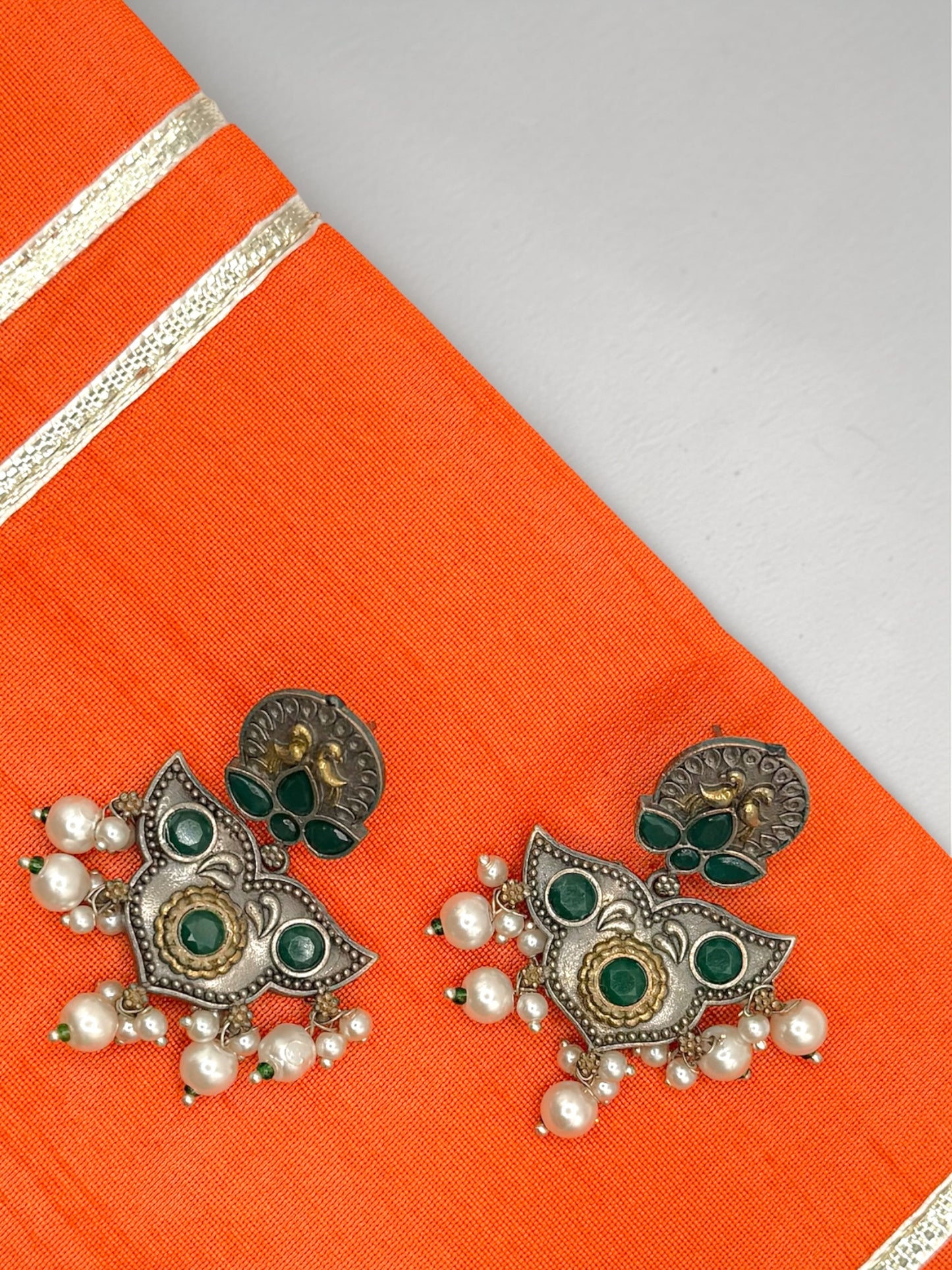 Uma उमा Silver Plated Earrings in Green