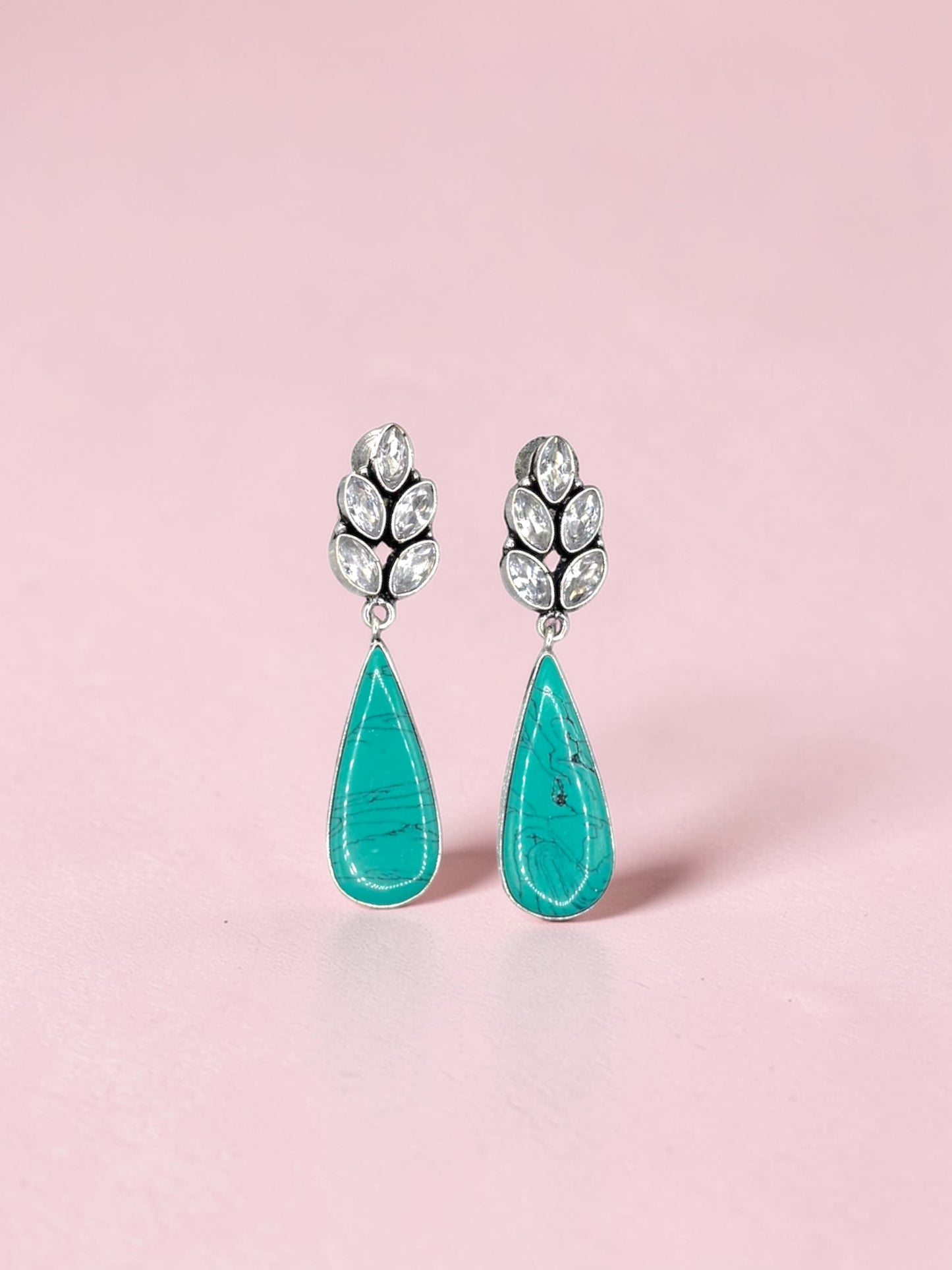 Sneha स्नेहा Silver Plated Earrings in Aqua