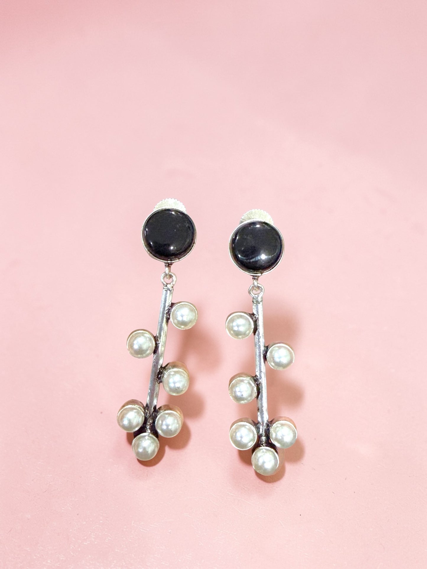 Poonam पूनम Silver Plated Earrings in Black