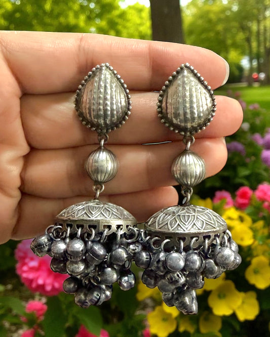 Arya आर्य Silver Plated Brass Jhumkay