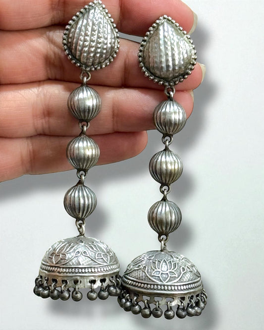 Vivaan विवान Silver Plated Brass Lotus Jhumkay