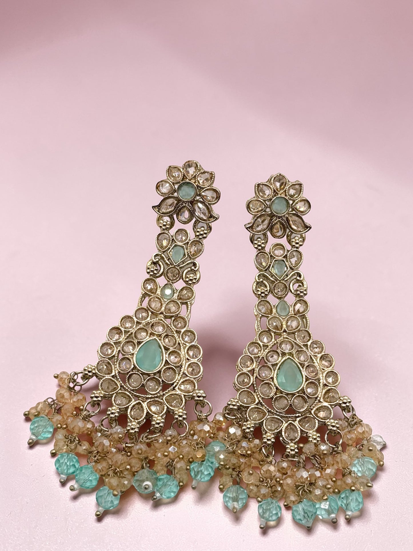 Darpana दर्पणा Polki Earrings in Ice Blue