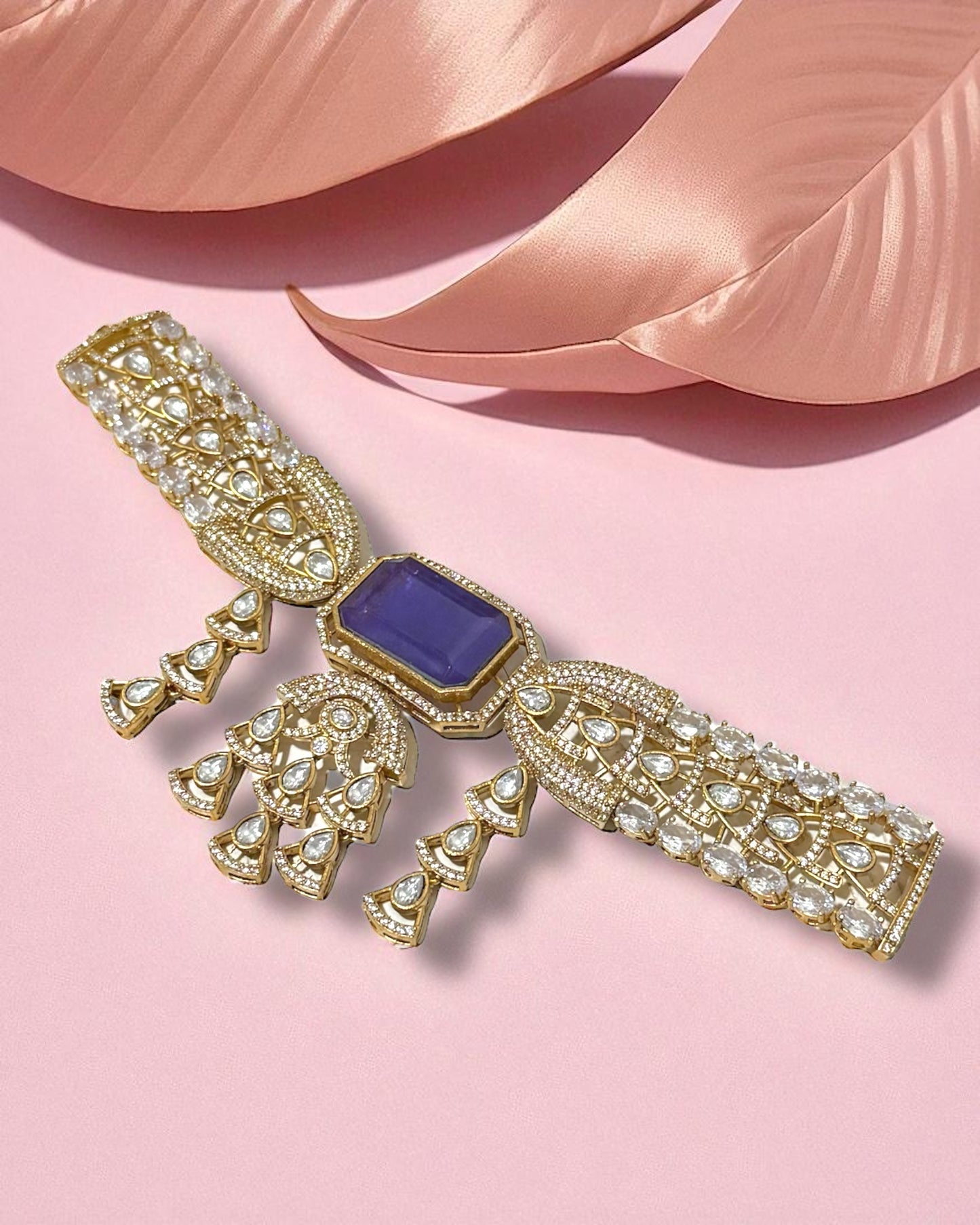 Faiza فائزة Gold Plated Tyaani Kundan Choker Set with Doublet Stone in Purple
