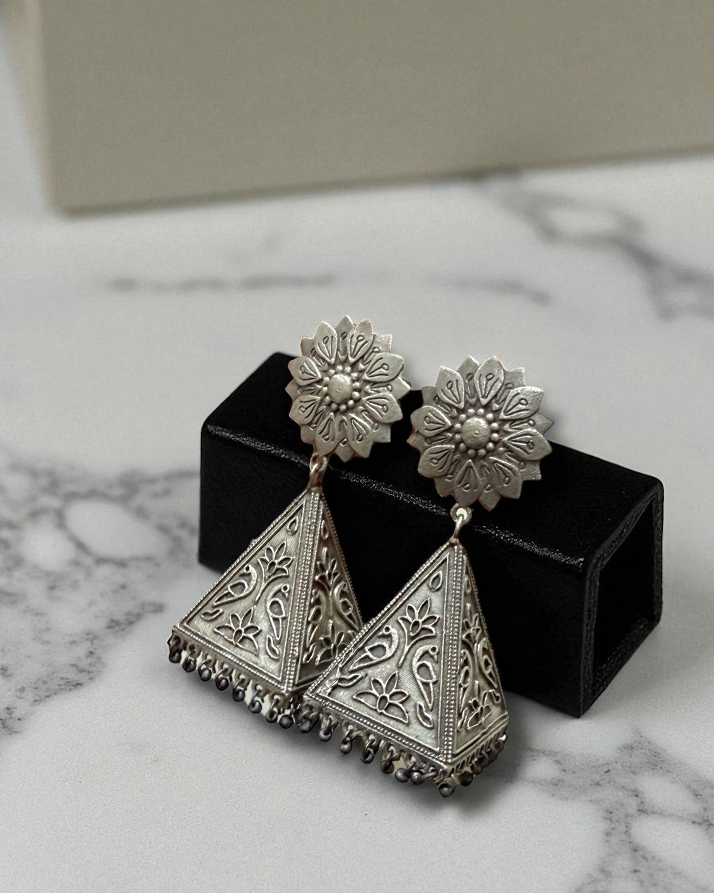 Isha ईशा Floral Silver Plated Jhumkay