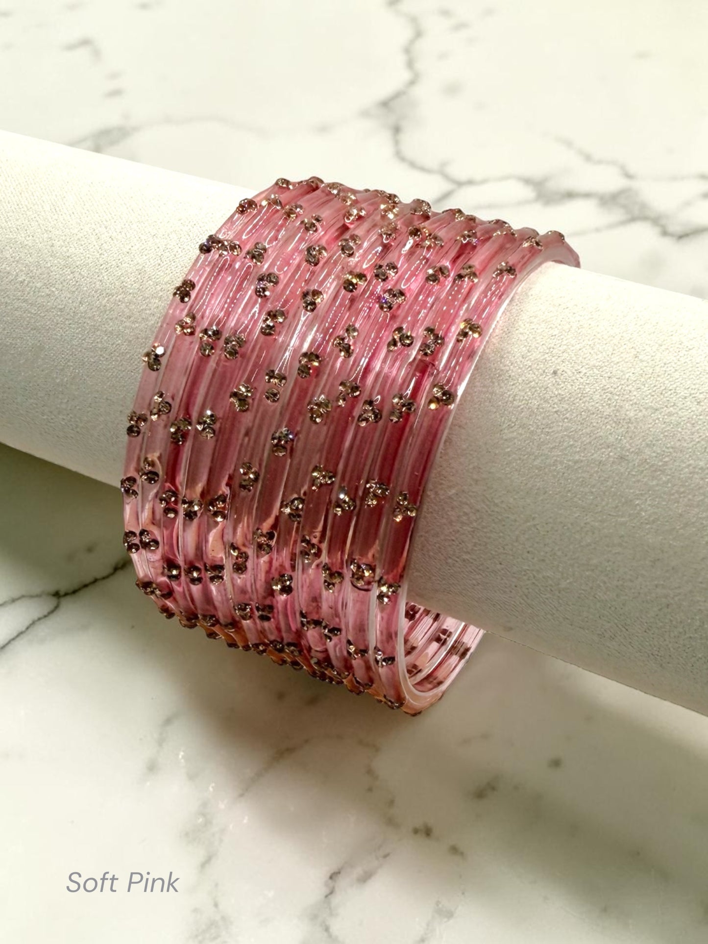 Nadia نادية Premium Quality Glass Bangles in Size 2.2, 2.4, 2.6, 2.8 - Soft Pink