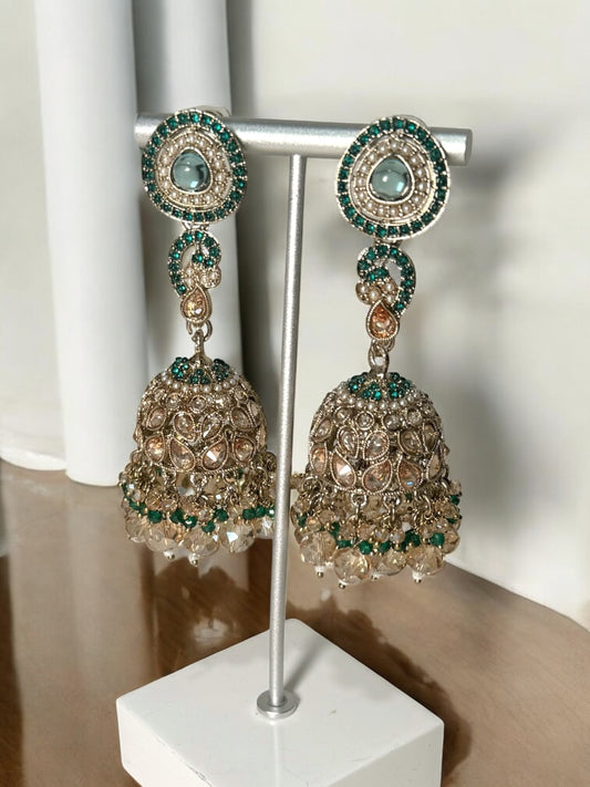 Hibbah هبة Polki Jhumkay in Teal