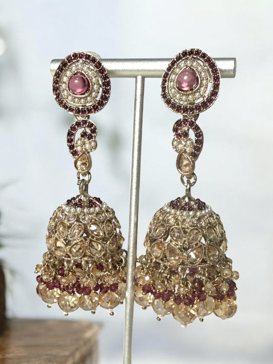 Hibbah هبة Polki Jhumkay in Purple