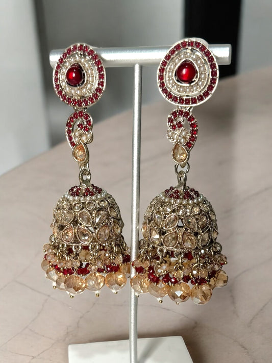Hibbah هبة Polki Jhumkay in Maroon