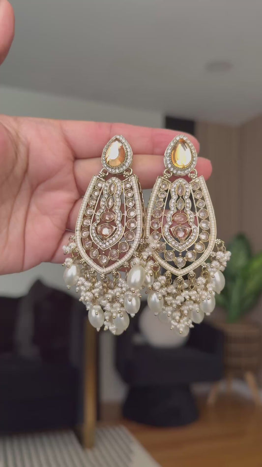Mina مينا Polki Earrings in Maroon
