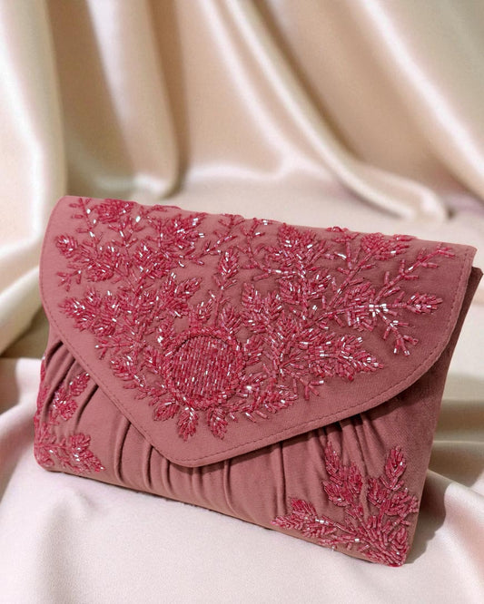 Jawhara جوهرة Beaded Velvet Bag in Dark Mauve and Magenta