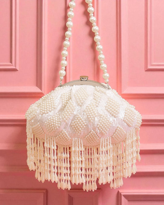 Noor نور Pearl Clutch in Ivory