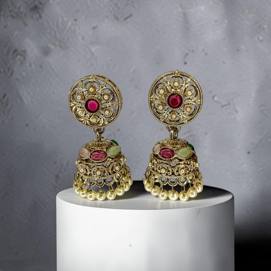 Raniah رانية Polki Jhumkay in Multicolor