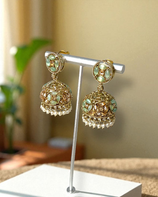 Shalini शालिनी Polki Jhumkay in Mint