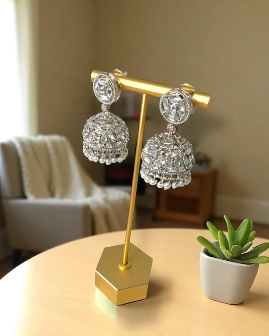 Shalini शालिनी Polki Jhumkay in Silver