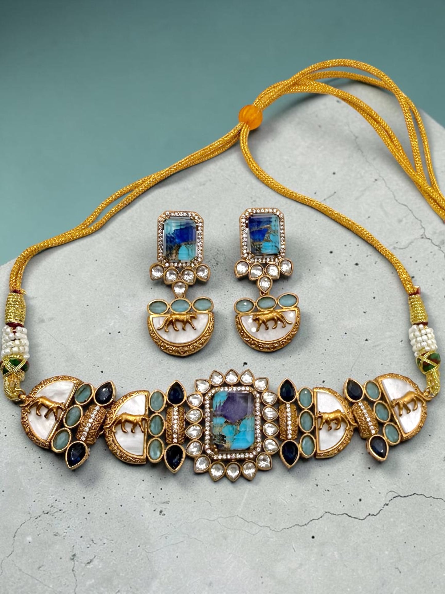 Sabyasachi Inspired Choker Set in Royal Blue