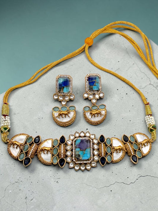 Sabyasachi Inspired Choker Set in Royal Blue