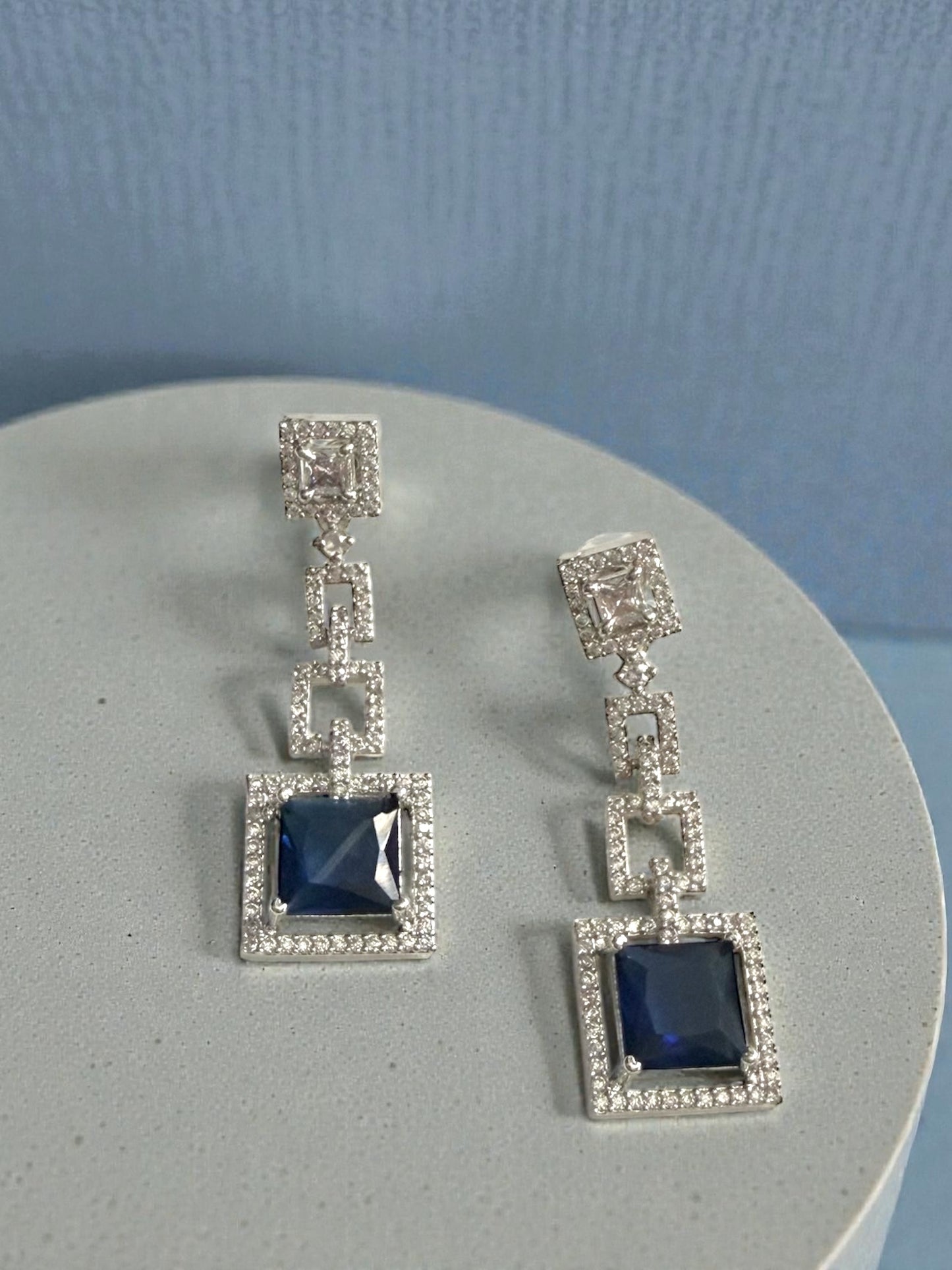 Nashwa نشوى American Diamond Earrings in Blue