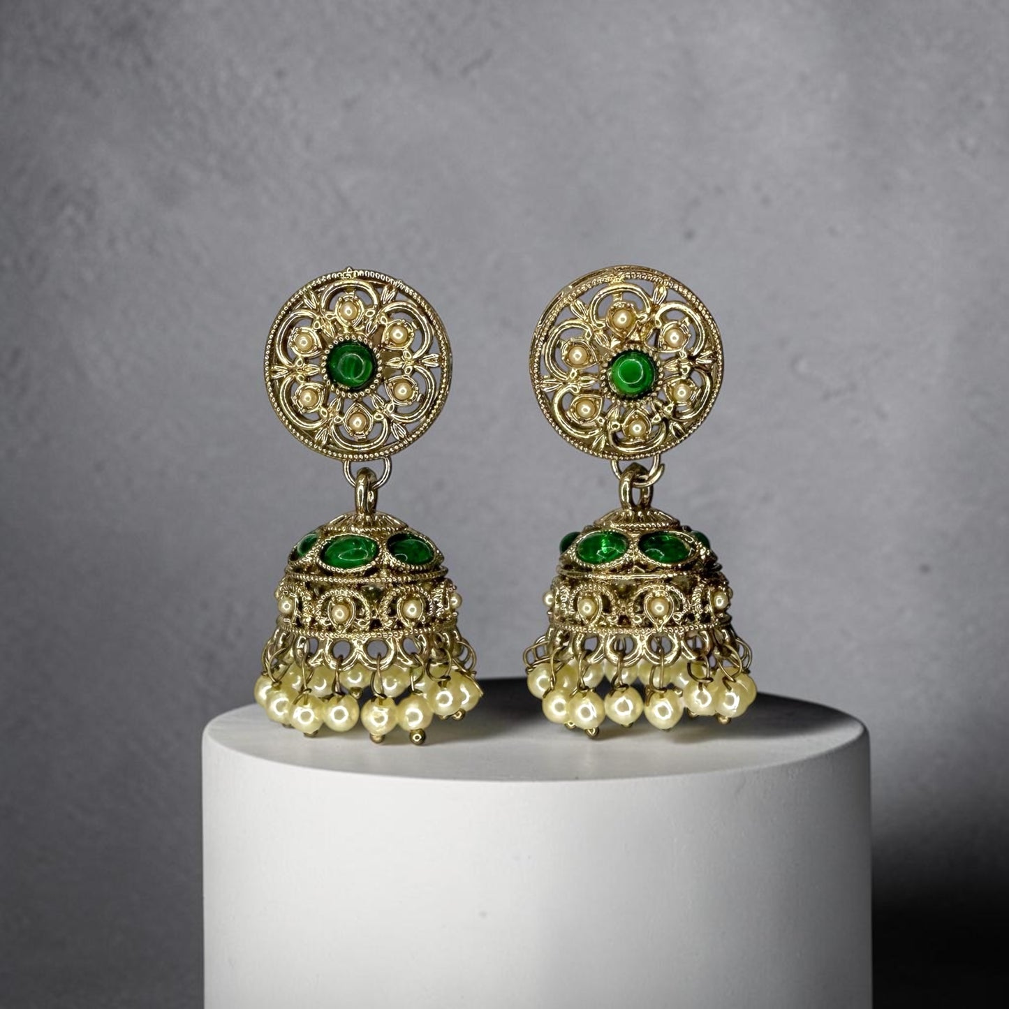 Raniah رانية Polki Jhumkay in Green