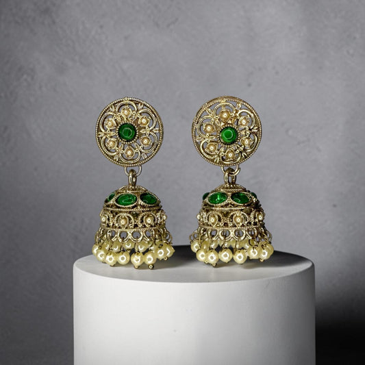 Raniah رانية Polki Jhumkay in Green