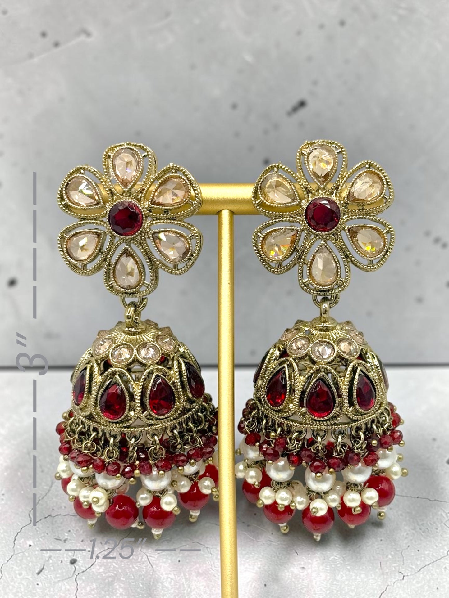 Mahashweta महाश्वेता Polki Jhumkay in Maroon