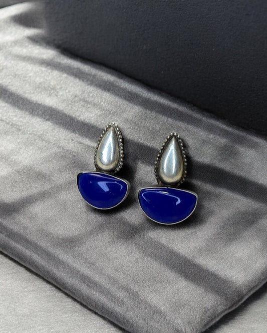 Bindu बिंदु Indo-Western Silver Plated Earrings in Blue