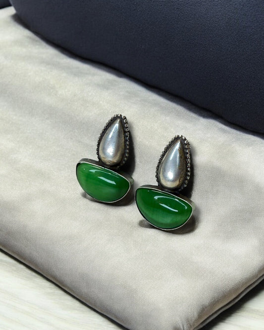 Bindu बिंदु Indo-Western Silver Plated Earrings in Light Green