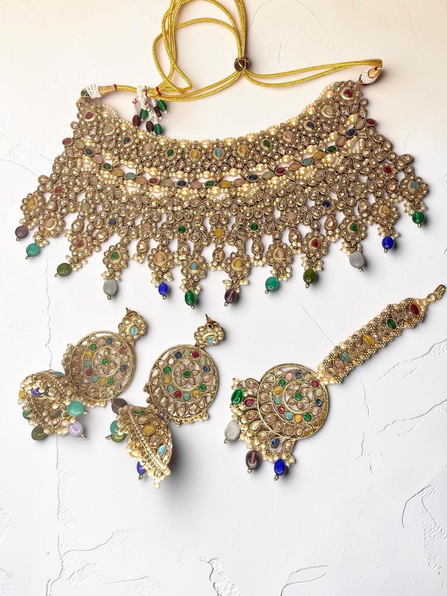 Sabira صابرة Premium Diamond Polki Bridal Set in Multicolor