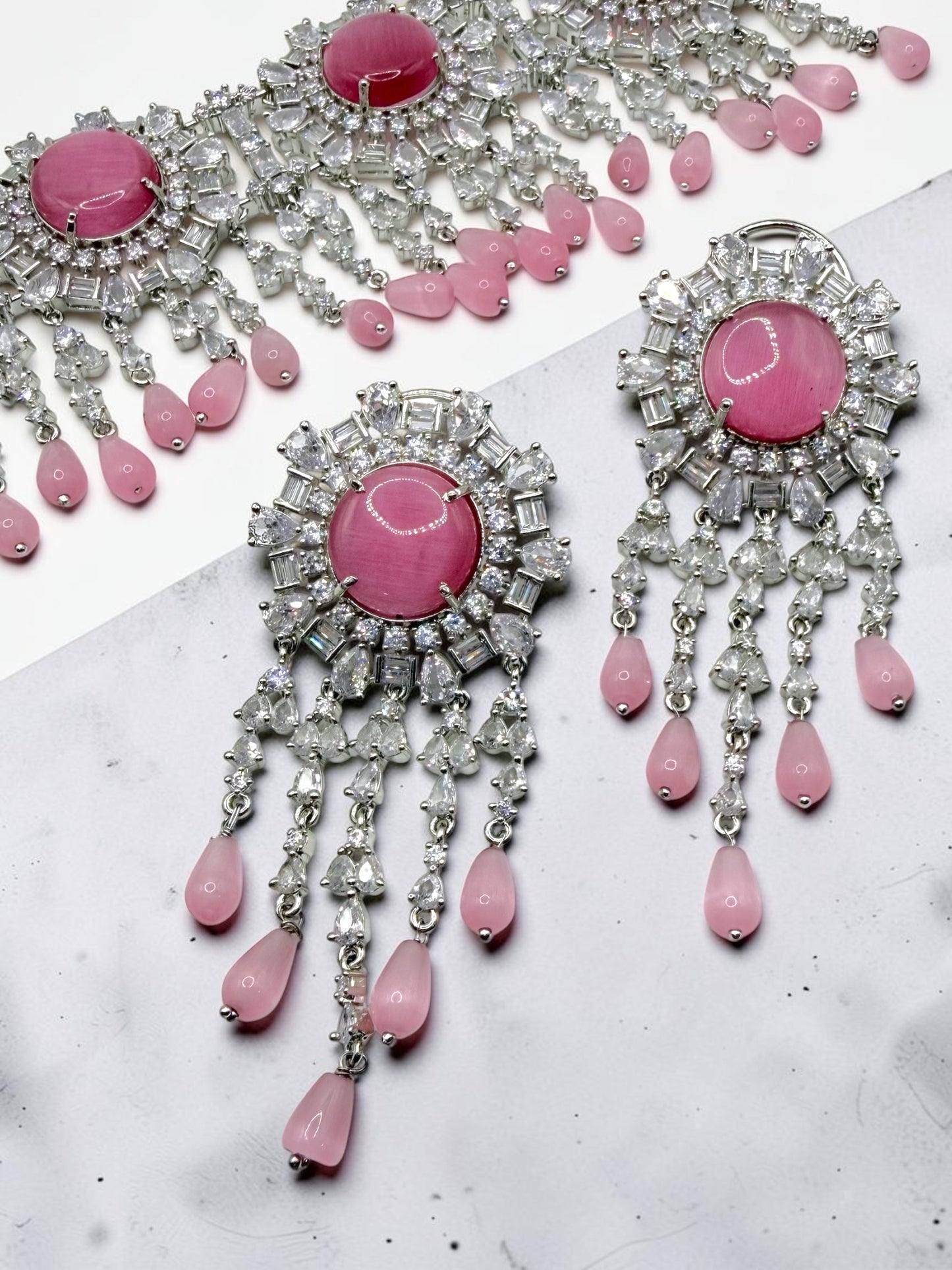 Jasika जसिका American Diamond Bridal Choker Set in Pink