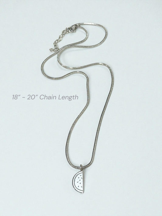Bat-teekh بطيخ Gold Plated and Stainless Steel Watermelon Necklace in Silver - Palestine Collection