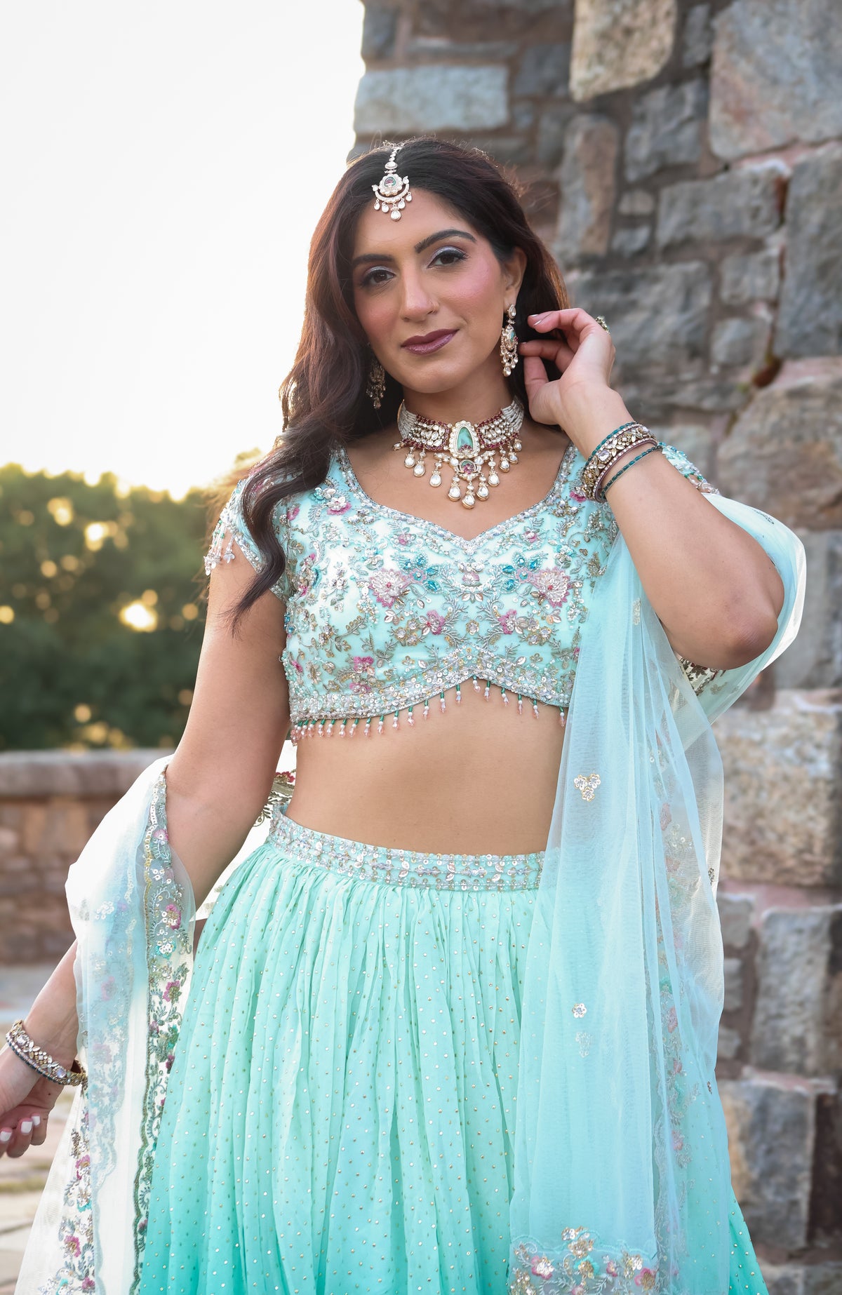 Advika अद्विका Moissanite Choker Set in Ruby and Mint