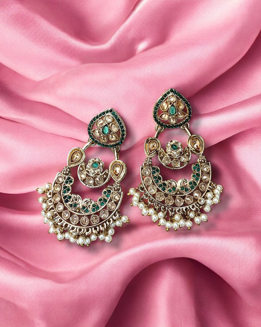 Husna حسناء Polki Earrings in Teal