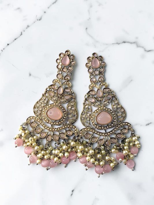 Rishika ऋषिका Polki Kundan Earrings in Pink