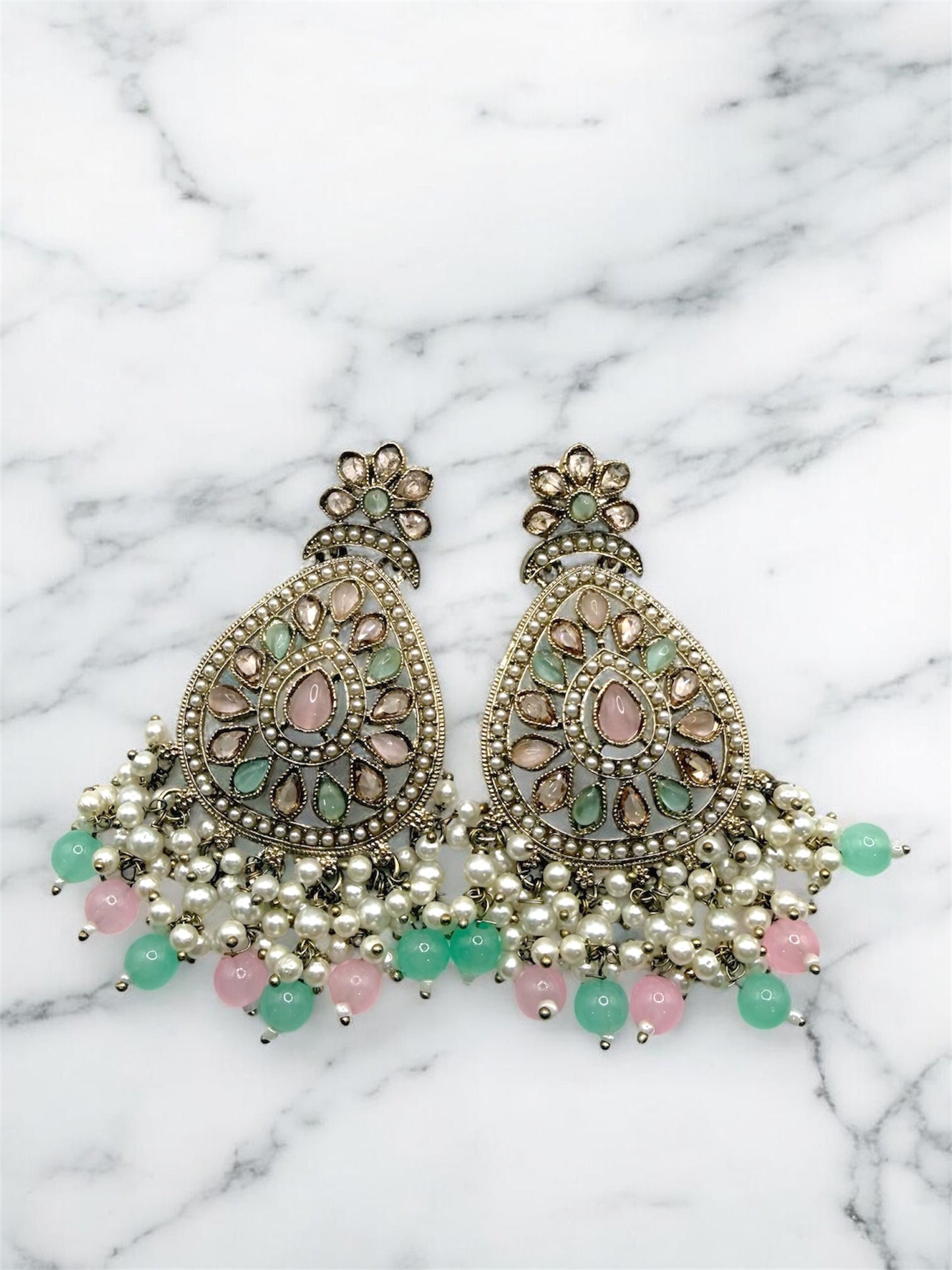 Deepa दीपा Earrings in Mint and Pink