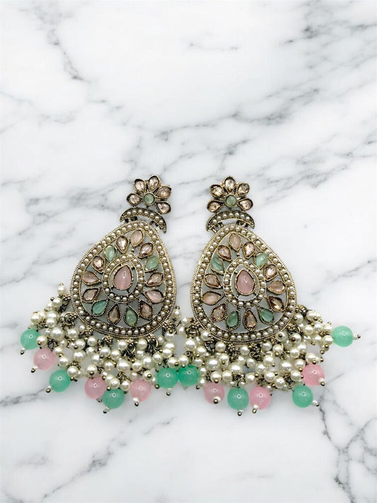 Deepa दीपा Earrings in Mint and Pink