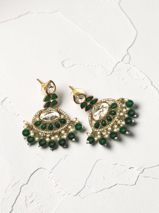 Fatinah فاتنة Kundan Earrings in Green